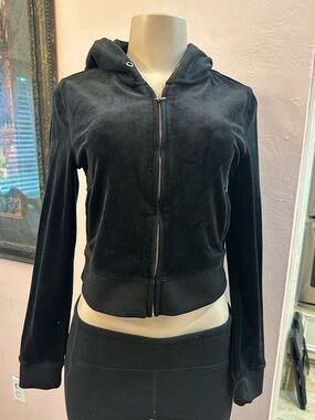 Juicy Couture Black Velvet Zip-Up Hoodie Jacket